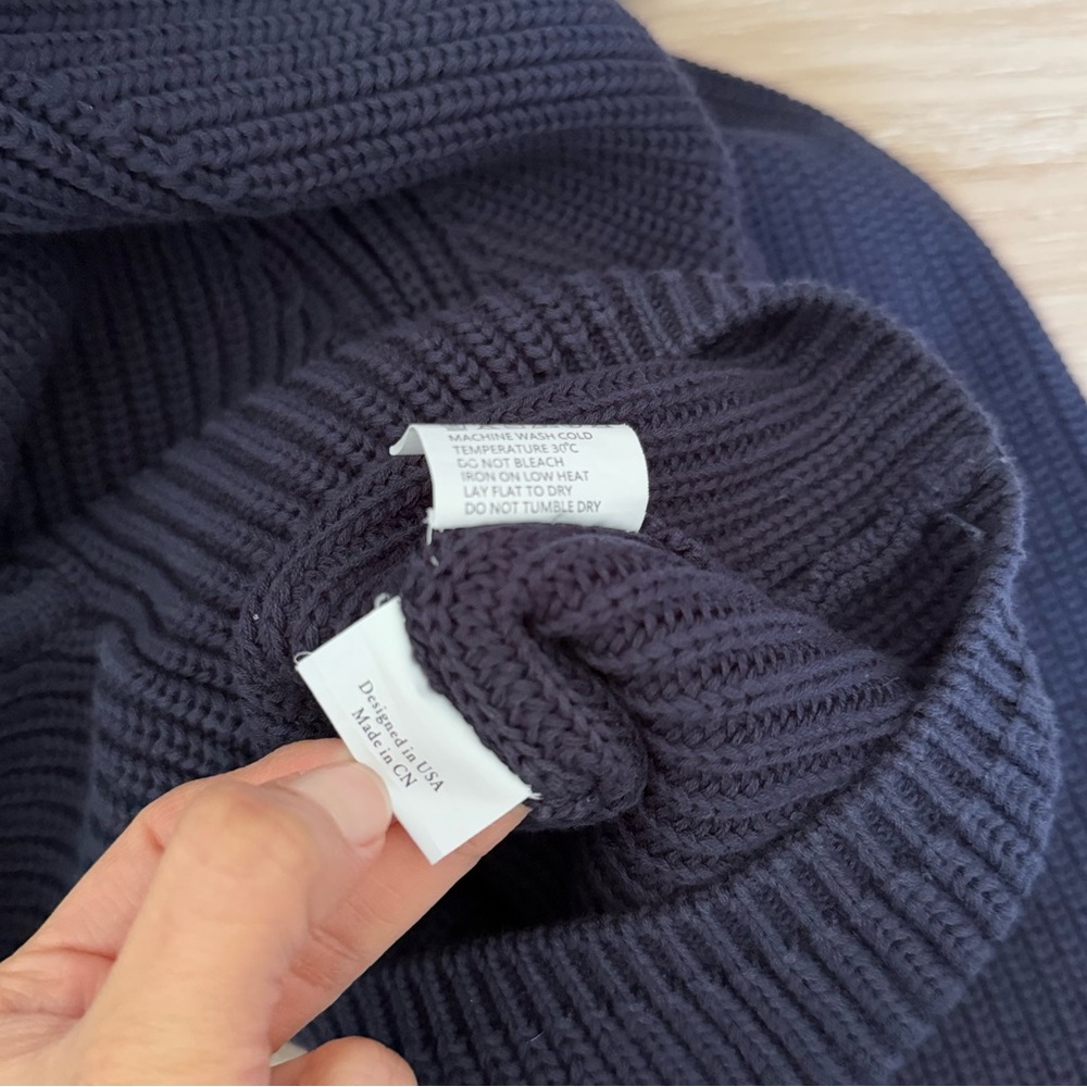 Vwoollo Small Star Knit Hoodie Pullover Navy Chunky Thick - Picture 7 of 9